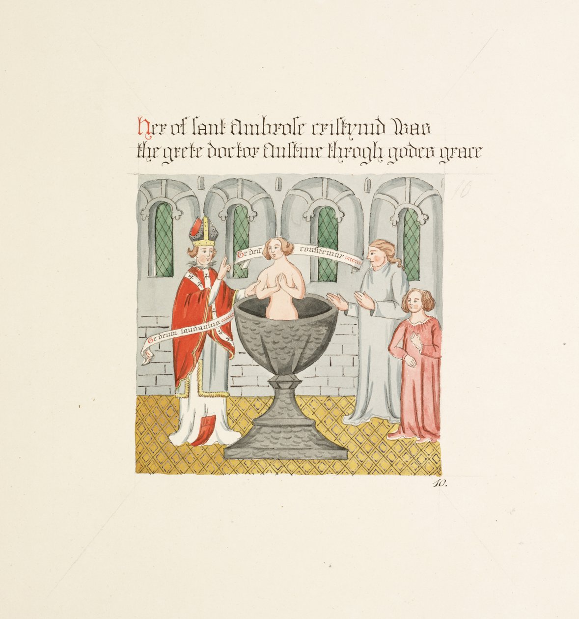 Ms. New Coll 380, f19r. Antikvitetene til Cathedral Church of Saint Mary, Carlisle, tegnet av Robert Carlile, 1795 (penn og blekk og wc på papir) av Robert Carlile