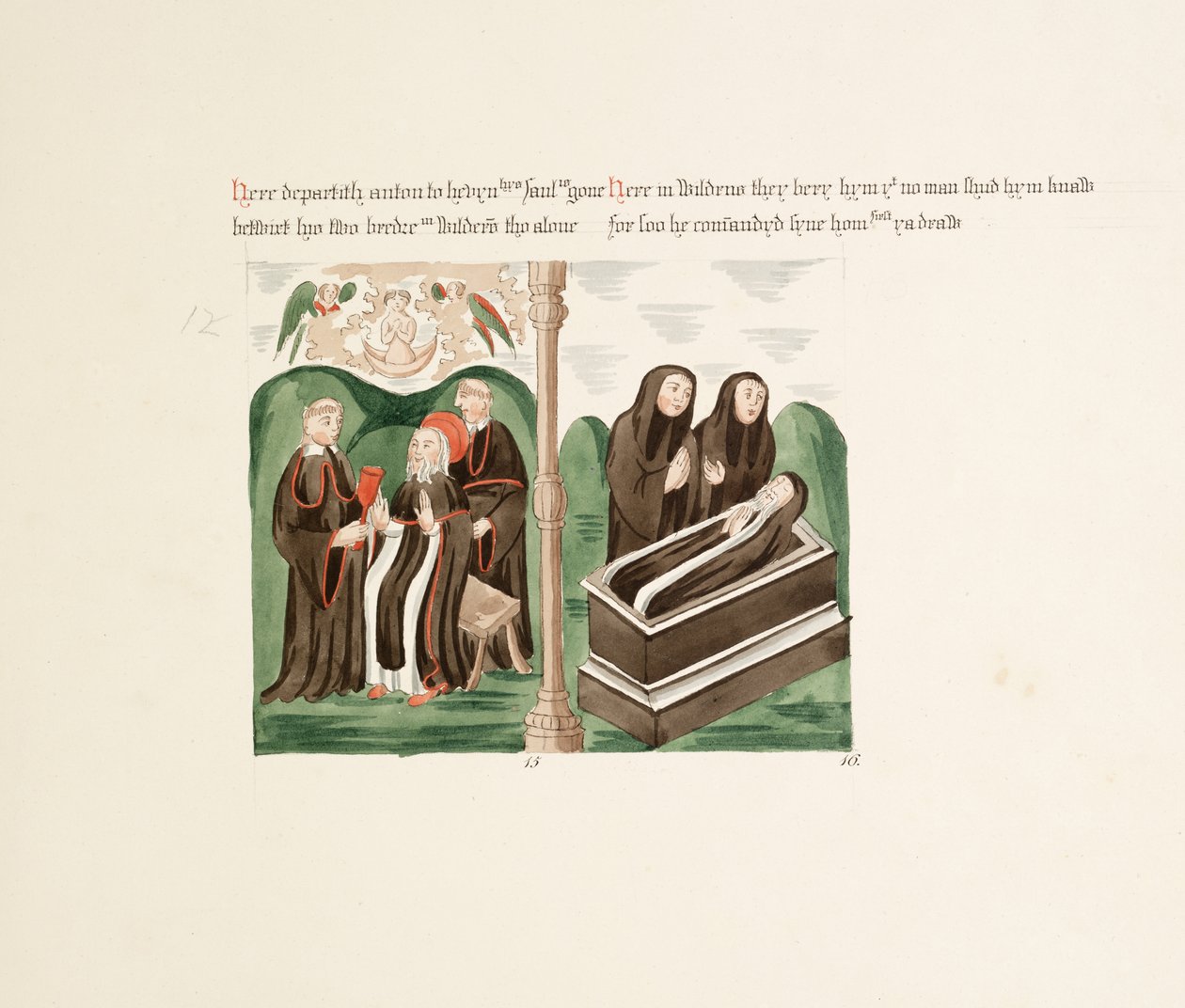 Ms. New Coll 380, f46r. Antikvitetene til Cathedral Church of Saint Mary, Carlisle, tegnet av Robert Carlile, 1795 (penn og blekk og wc på papir) av Robert Carlile