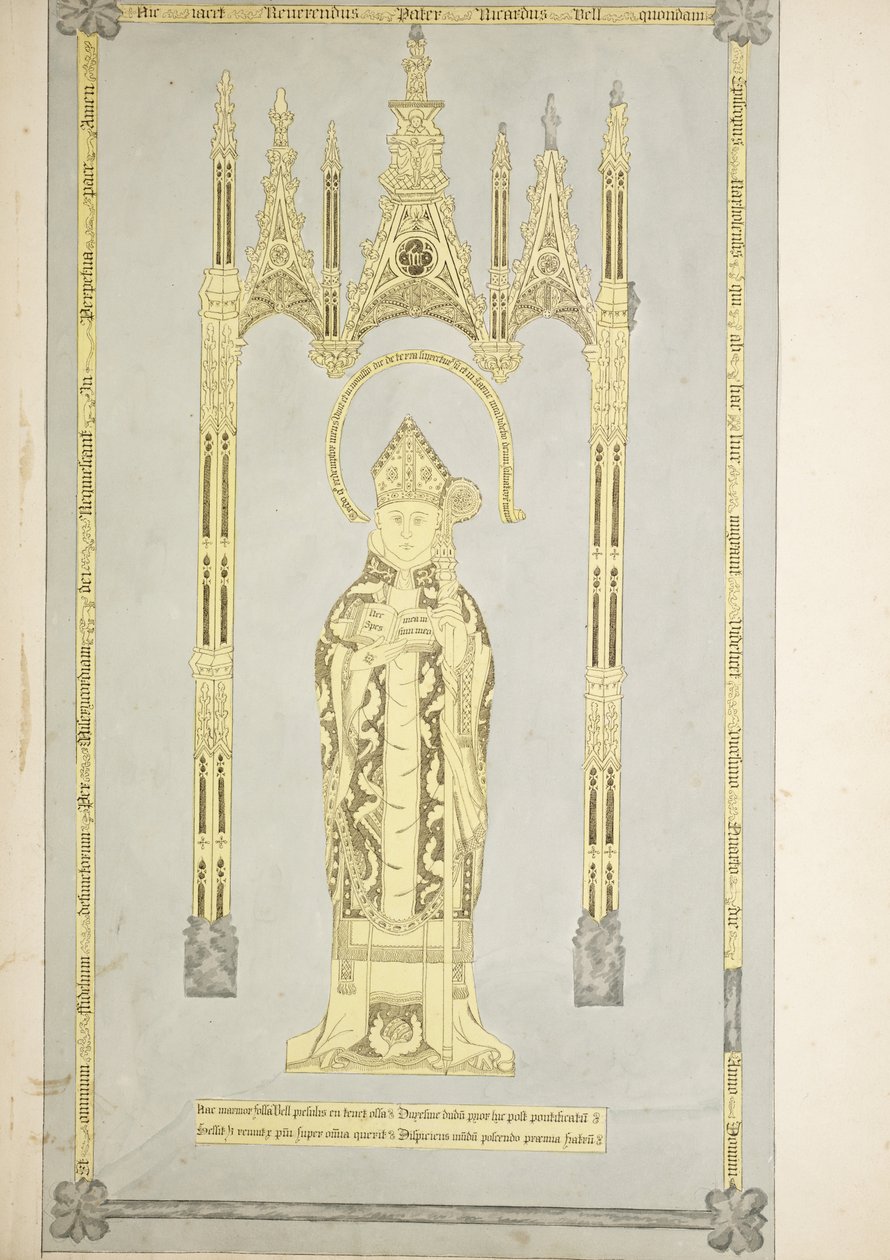 Ms. New Coll 380, f6r. Antikvitetene til Cathedral Church of Saint Mary, Carlisle, tegnet av Robert Carlile, 1795 (penn og blekk og wc på papir) av Robert Carlile
