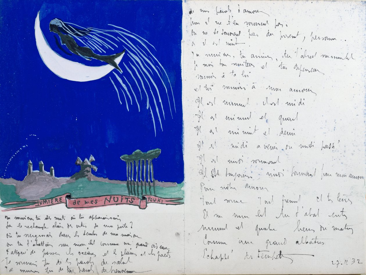 Light of my Nights, illustrert håndskrevet dikt, 27. november 1932 av Robert Desnos