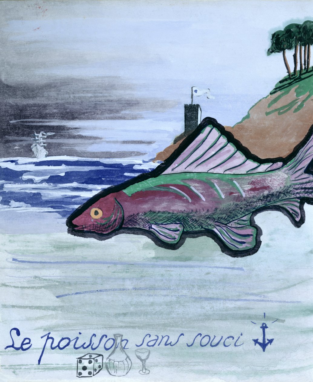 The Fish Without Worry, illustrasjon for den håndskrevne diktsamlingen 