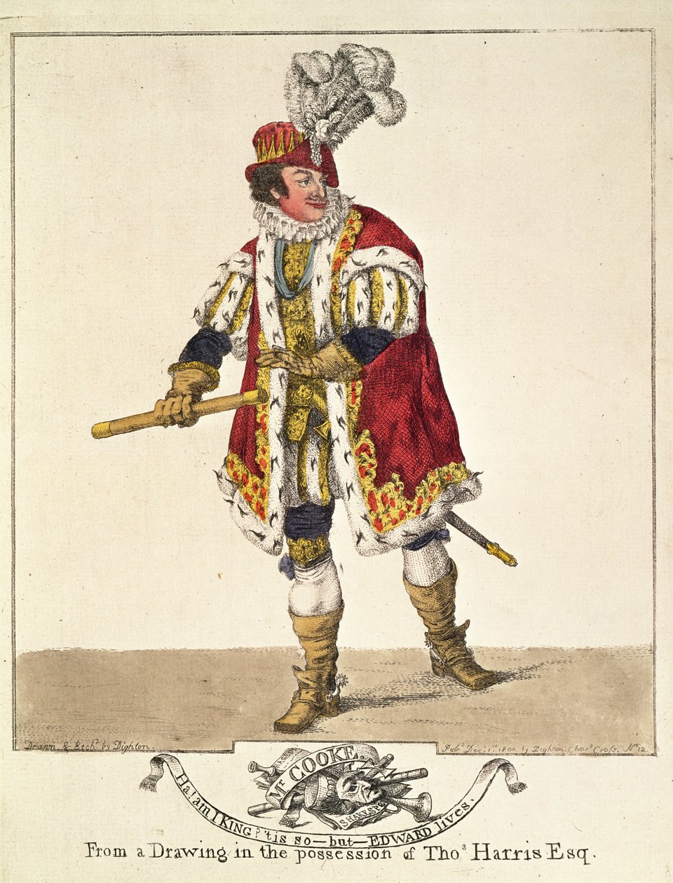 George Frederick Cooke som Richard III, Act IV, Scene II, 1800 (håndfarget etsning) av Robert Dighton