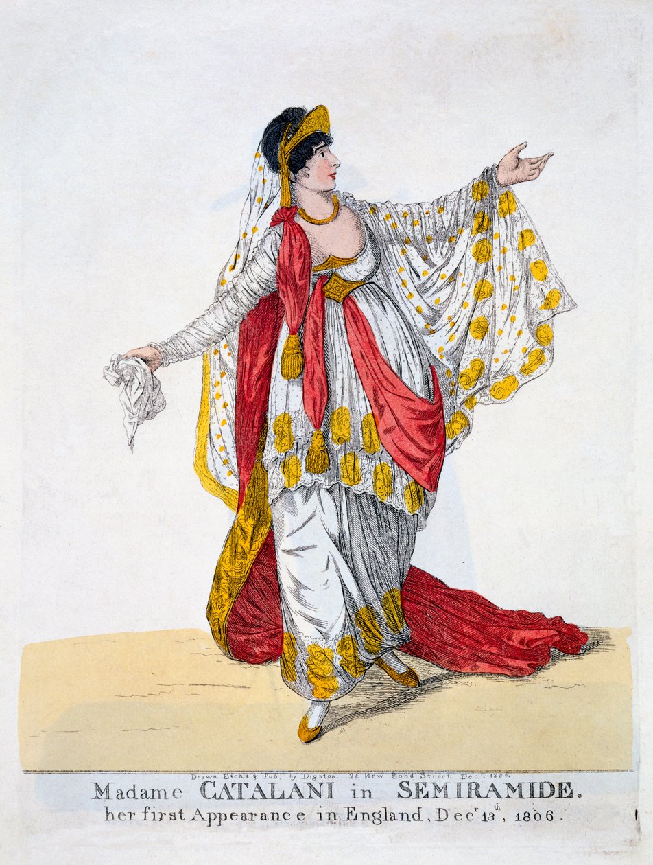 Madame Catalani i tittelrollen som Semiramide, 1806 av Robert Dighton
