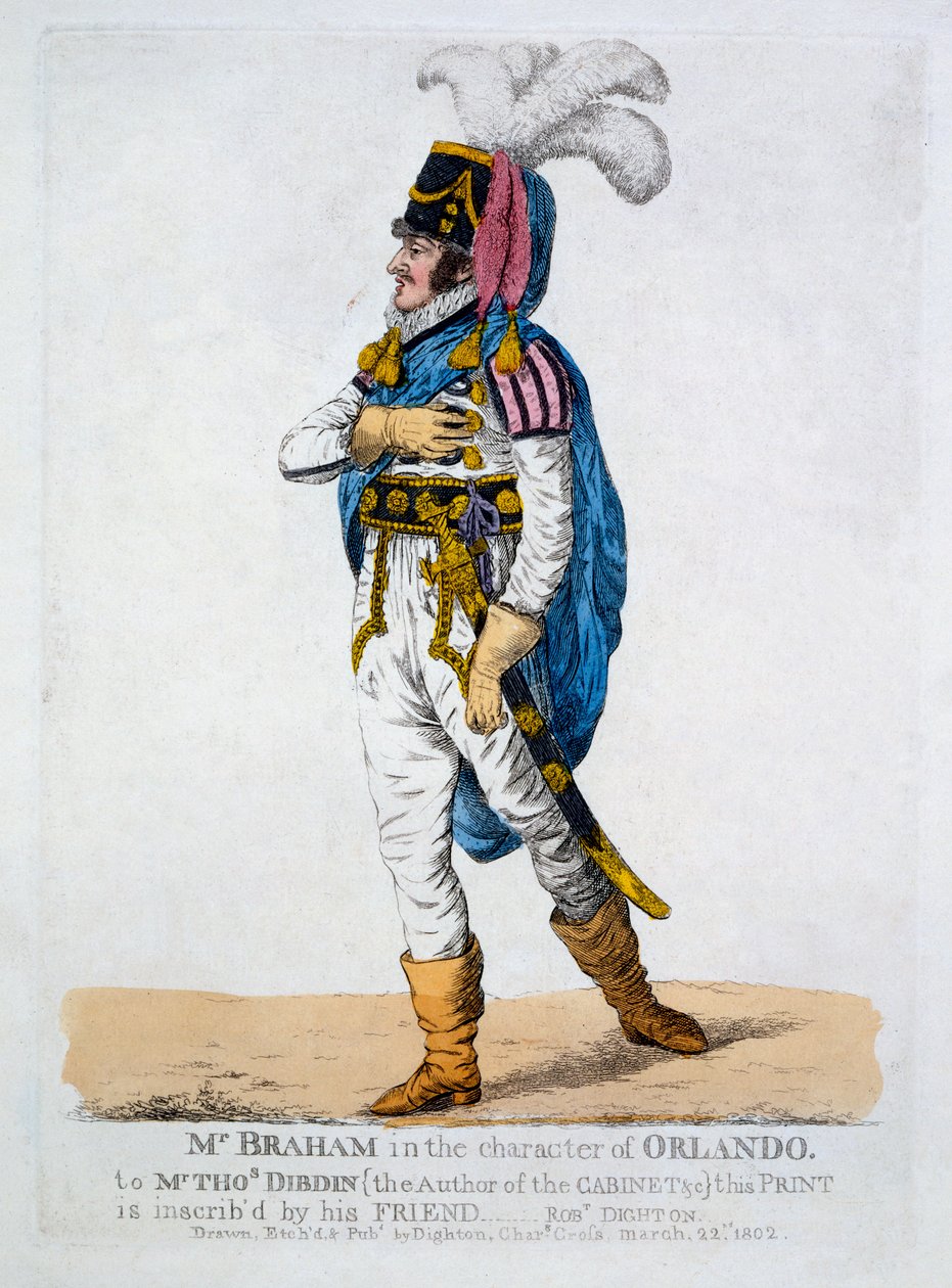 Mr Braham i karakteren til Orlando fra "As You Like It", 1802 av Robert Dighton