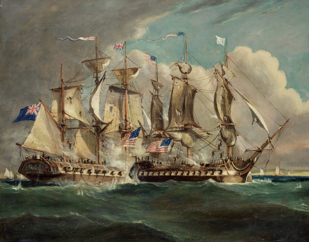 Chesapeake og Shannon utenfor Boston, 1. juni 1813 av Robert Dodd
