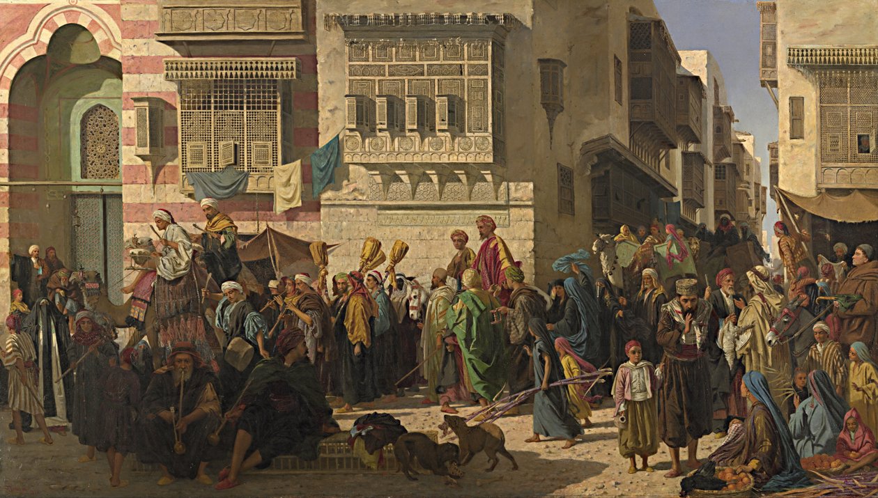 En sjeik og sønnen hans som kommer inn i Kairo når de kommer tilbake fra en pilegrimsreise til Mekka av Robert Dowling