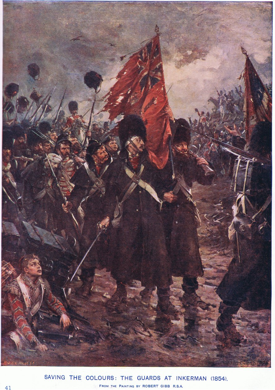 Saving the colors: Guards at Inkerman 1854 AD av Robert Gibb