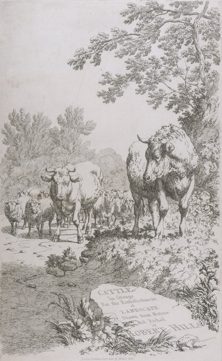 Tittelside for storfe i grupper for utsmykning av landskap..., 1808 av Robert Hills