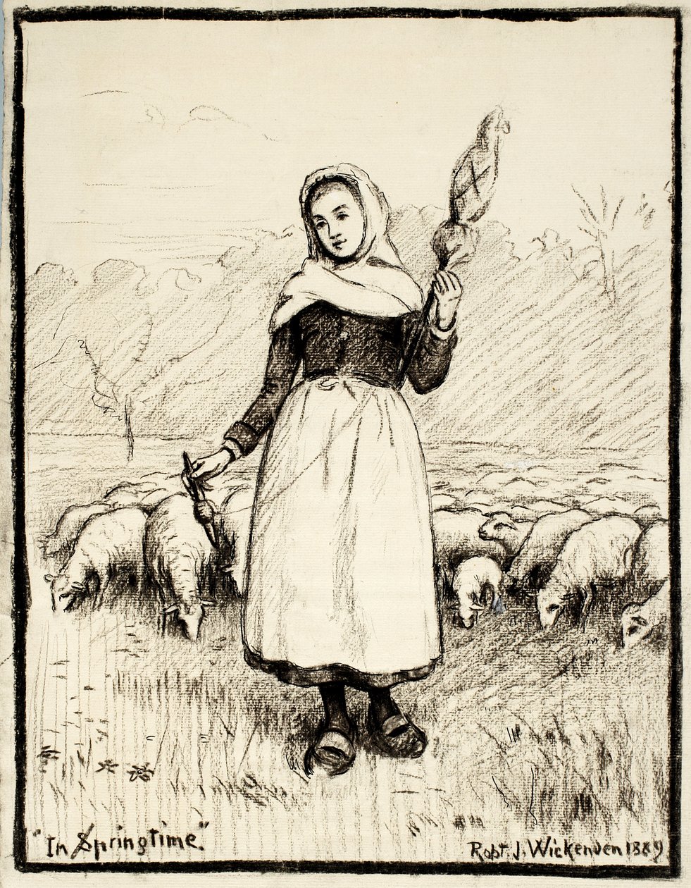 Om våren, 1889 (kull & penn og blekk med hvite rettelser på kremfarget papir) av Robert J. Wickenden