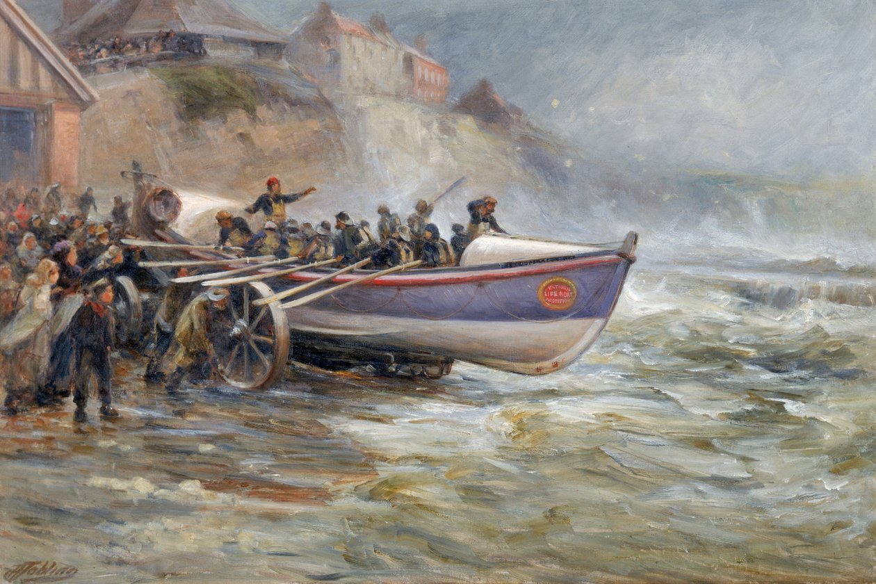 Lansering av Cullerboats Lifeboat, 1902 av Robert Jobling