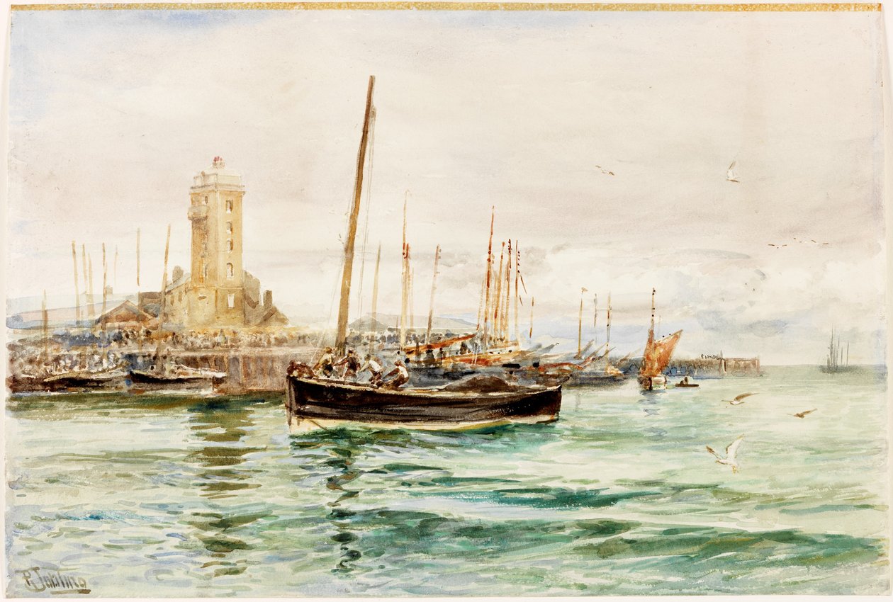 Low Lights, North Shields (blyant og akvarell på papir (limt om bord)) av Robert Jobling