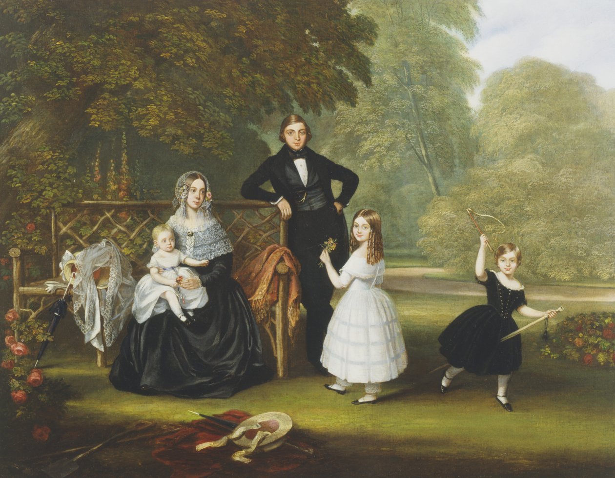 En viktoriansk familie i en hage av Robert Langley