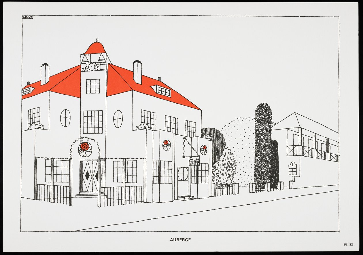 Auberge, fra Une Cite Moderne, Tegninger av Rob Mallet-Stevens Architecte, 1987 (publisert) av Robert Mallet Stevens