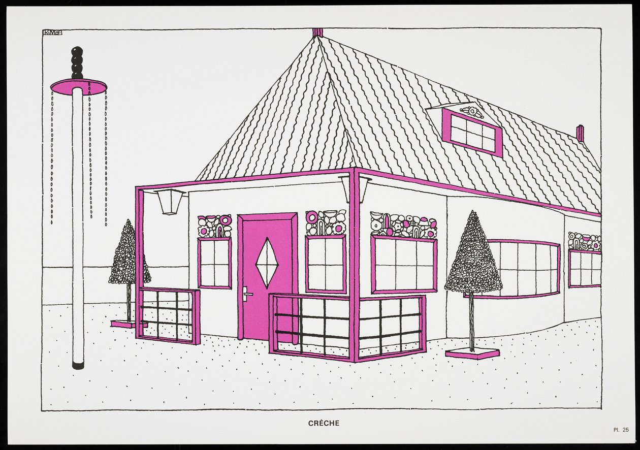 Crèche, fra Une Cite Moderne, Tegninger av Rob Mallet-Stevens Architecte, 1987 (publisert) av Robert Mallet Stevens