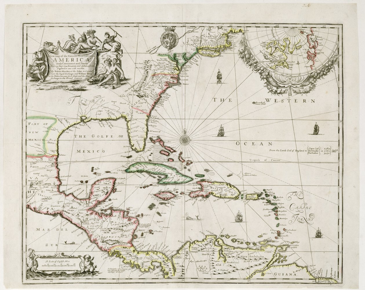 Et nytt kart over de engelske plantasjene i Amerika, 1673 av Robert Morden