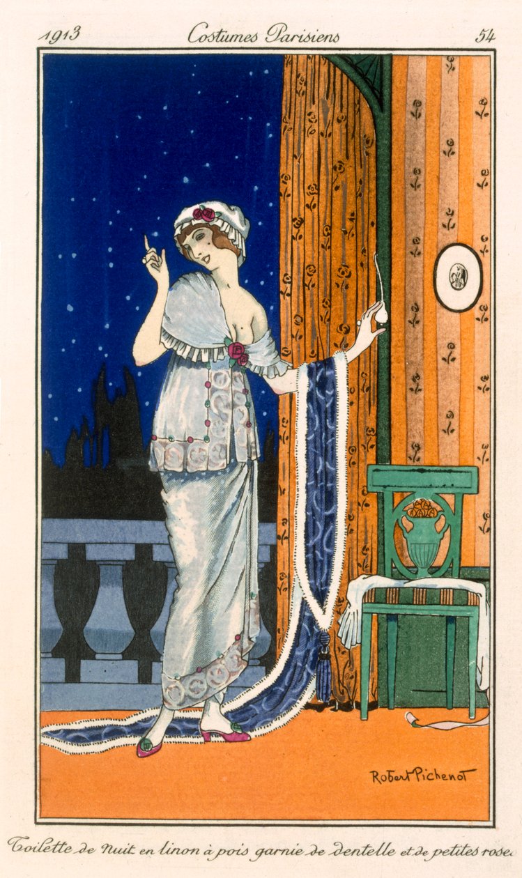 Plettnattkjole med blonder og miniroser, 1914 av Robert Pichenot