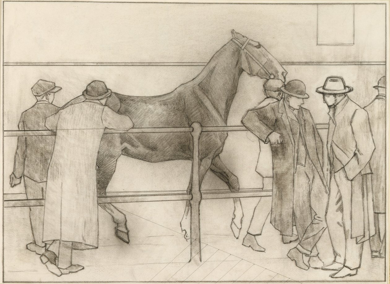 Hestehandlere, ca. 1918 (fargestift på papir) av Robert Polhill Bevan