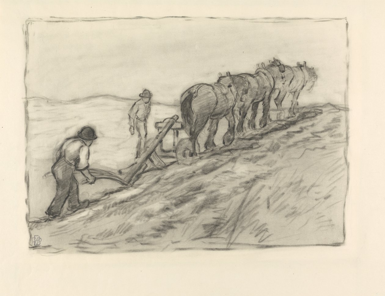 Ploughing the Hillside, ca. 1905 (svart fargestift på papir) av Robert Polhill Bevan