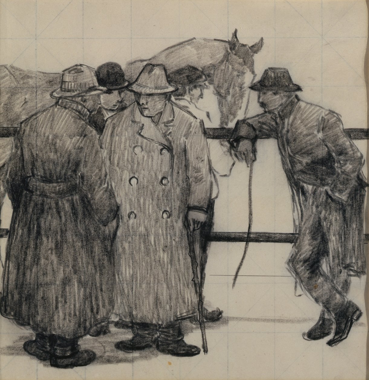 Studie for hestehandlerne, ca. 1917 (blyant på firkantet papir) av Robert Polhill Bevan