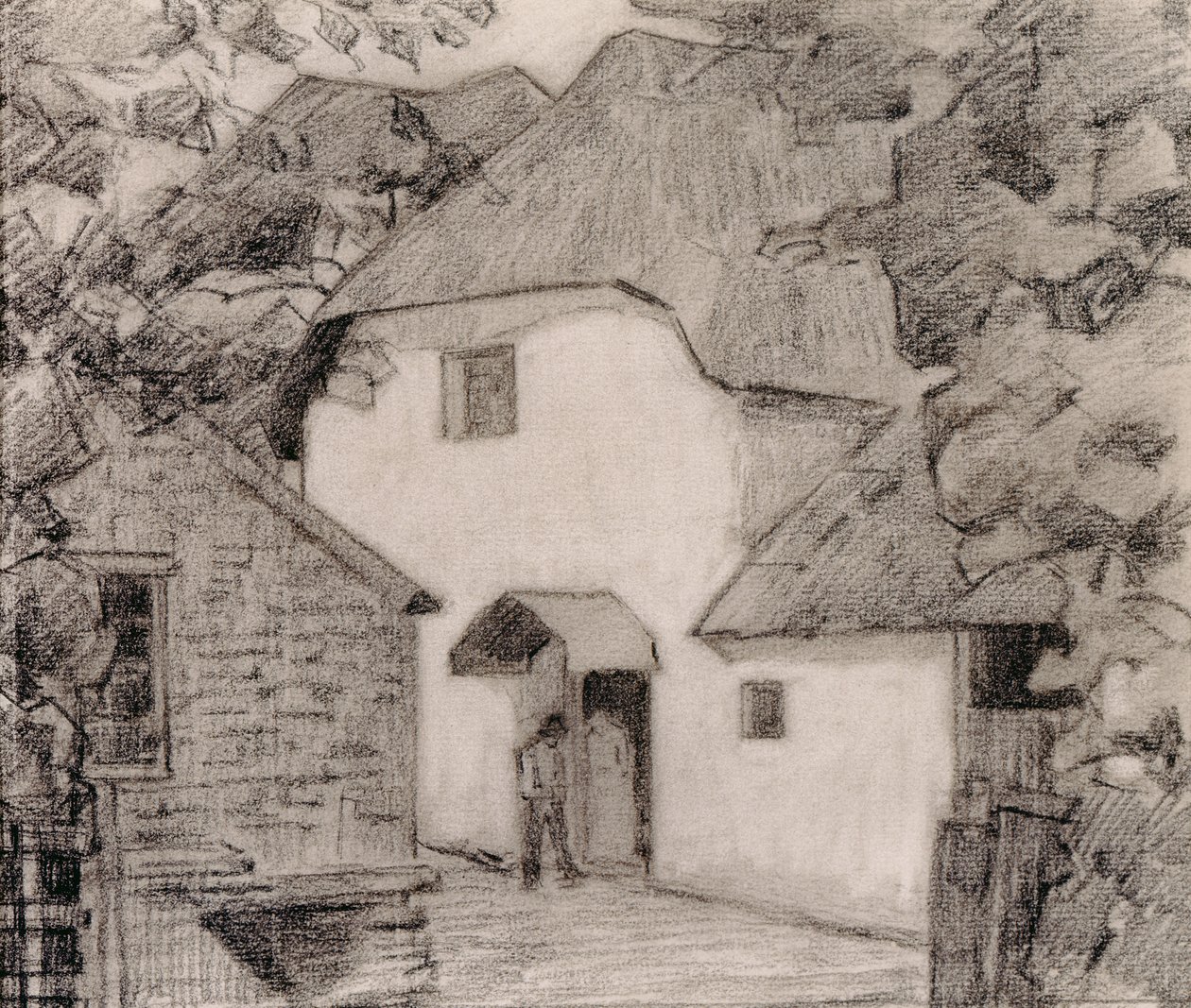 The Caller at the Mill, 1918-19 (fargestift på papir) av Robert Polhill Bevan