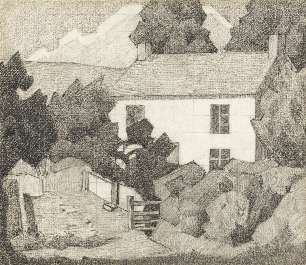 Det hvite hus, ca. 1920 (grafitt på papir) av Robert Polhill Bevan
