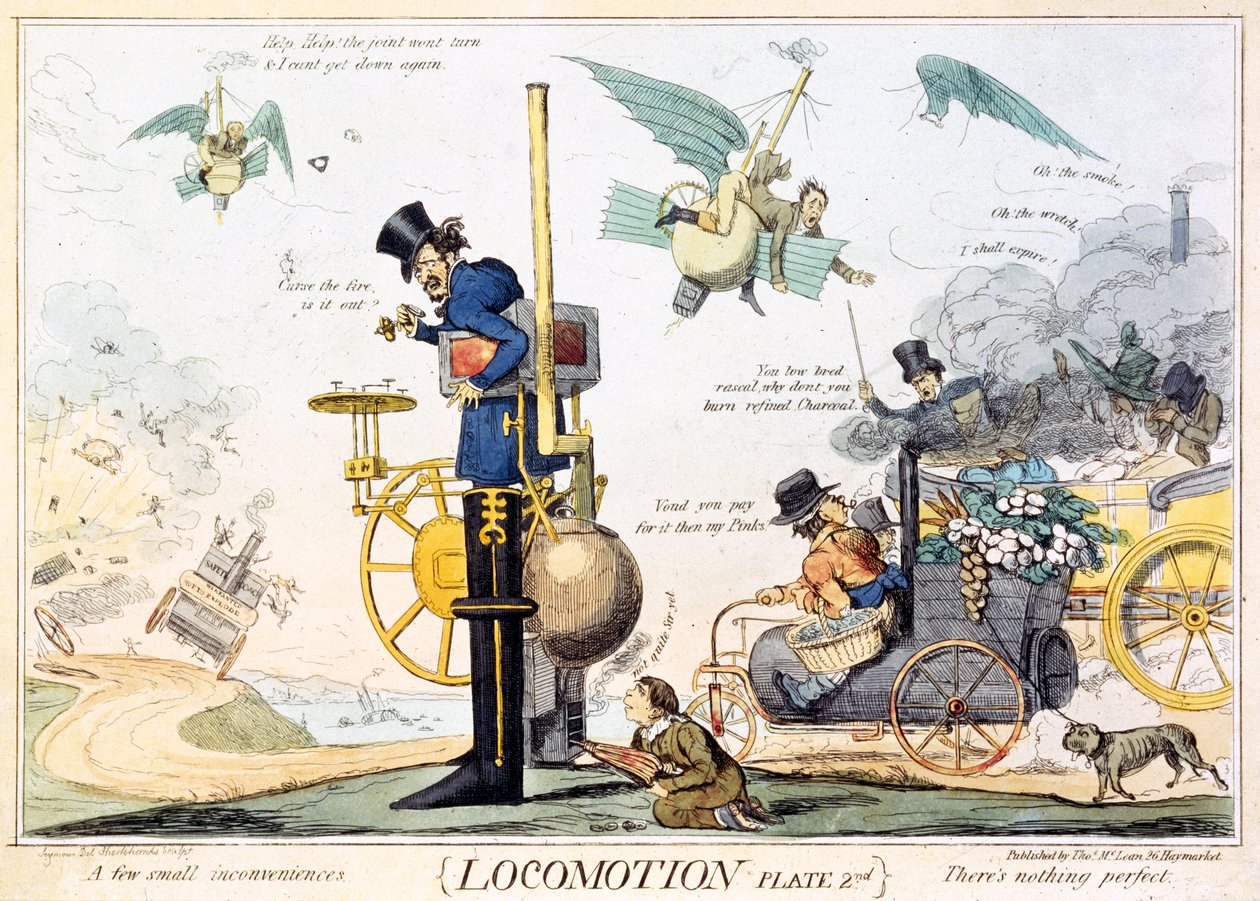 Locomotion, Plate 2nd, utgitt av Thomas McLean, ca. 1835 (håndfarget gravering) av Robert Seymour
