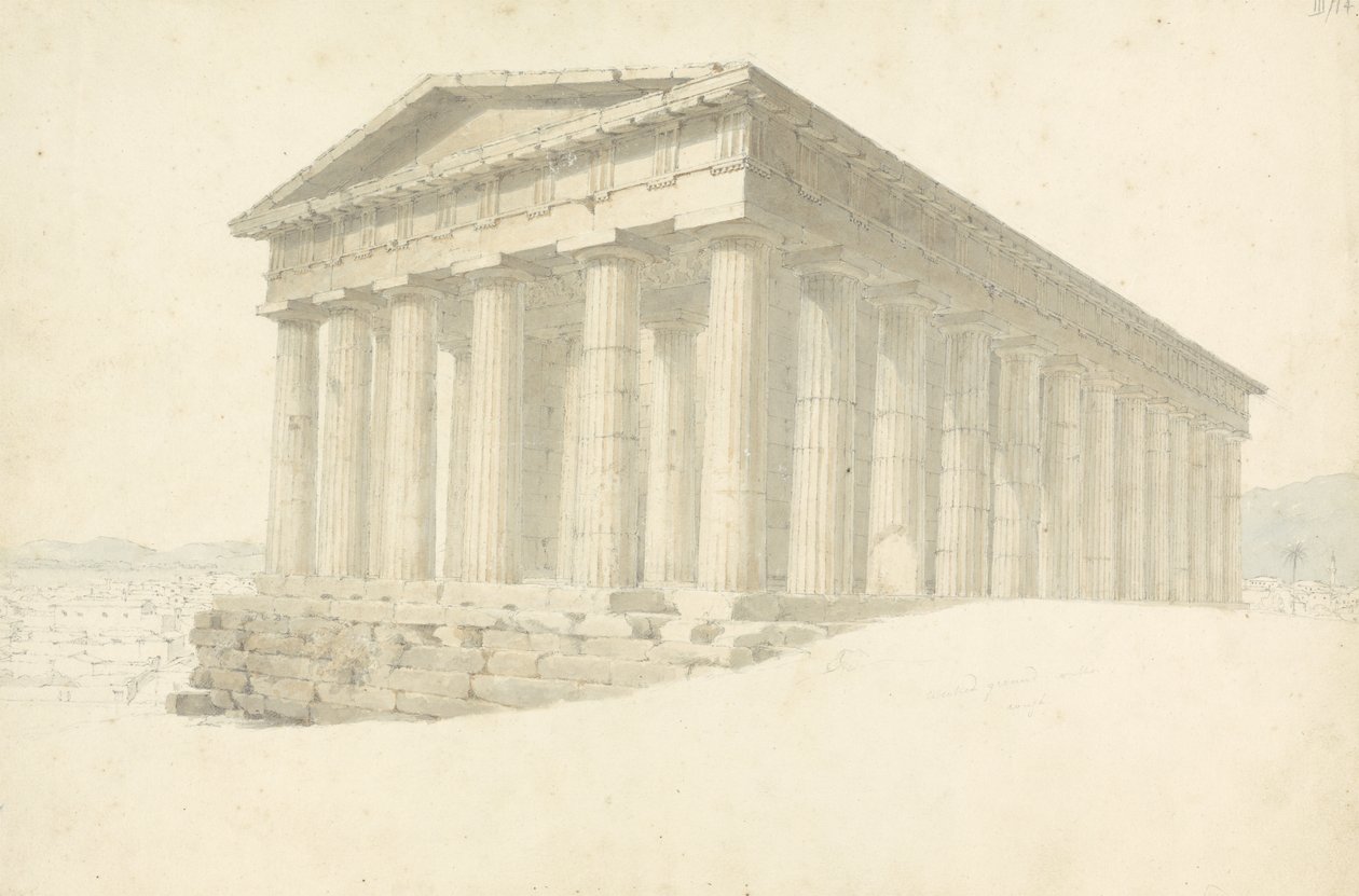 Temple, fra en samling tegninger fra en skissebok: i fire tøybokser, kontinentale tegninger med rygg, 1802-04 (wc og grafitt på papir) av Robert Smirke