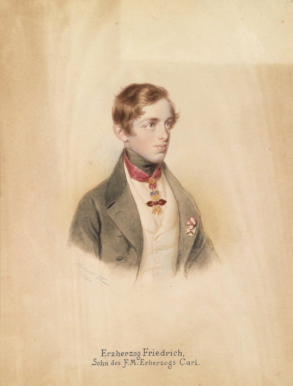 Portrett av erkehertug Friedrich Ferdinand Leopold av Østerrike (1821-1847) med Order of the Golden Fleece og Ridderkorset av Military Maria Theresa Order av Robert Theer