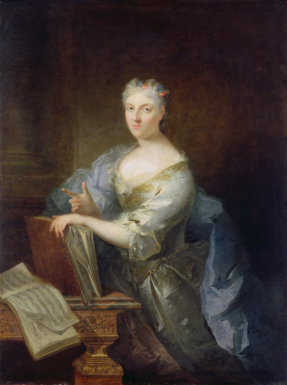 Portrett av sangeren Marie-Louise Desmatins (1670-1708) av Robert Tournieres