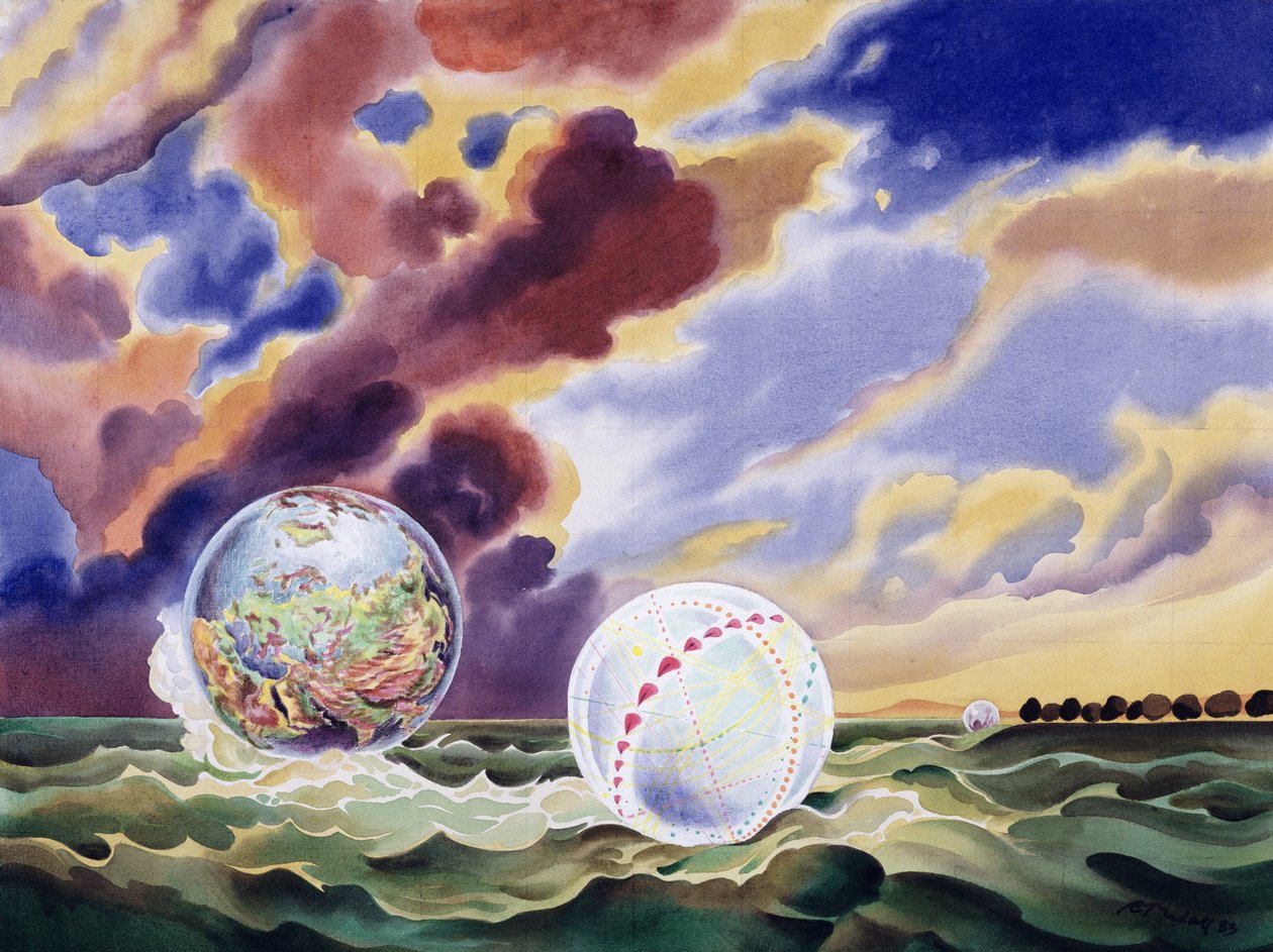 Dream Worlds, 1983 (liquitex på lerret) av Robert Tyndall