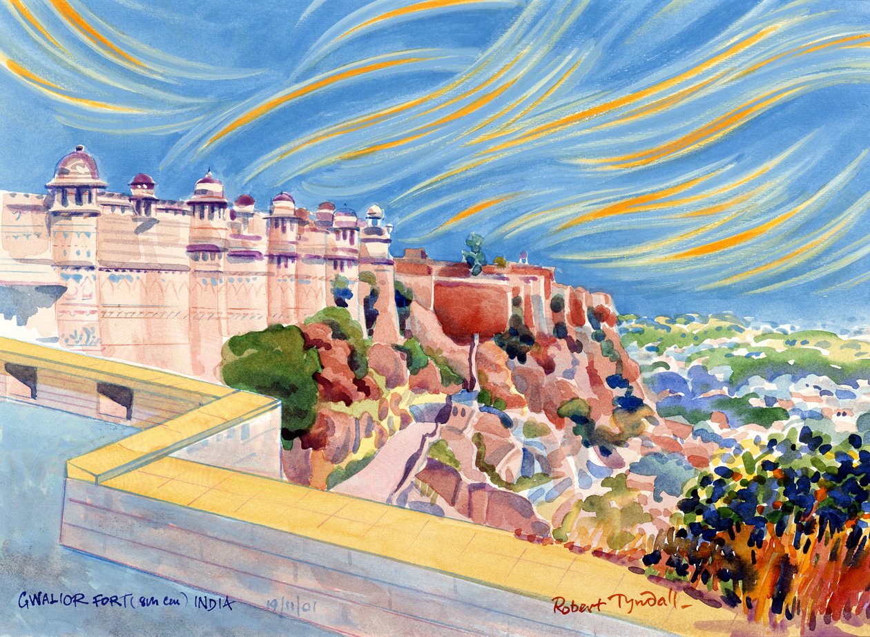 Gwalior Fort, India, 2001 (wc på papir) av Robert Tyndall