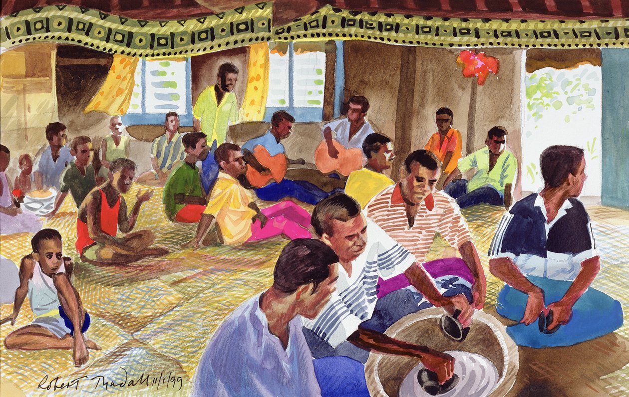 Kava-drikkeseremoni, Fiji, 1999 (wc på papir) av Robert Tyndall