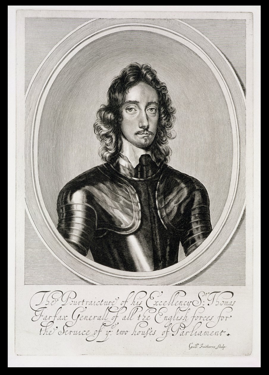 Portrett av Thomas, Lord Fairfax (1612-71) gravert av William Faithorne (1616-91) av Robert Walker