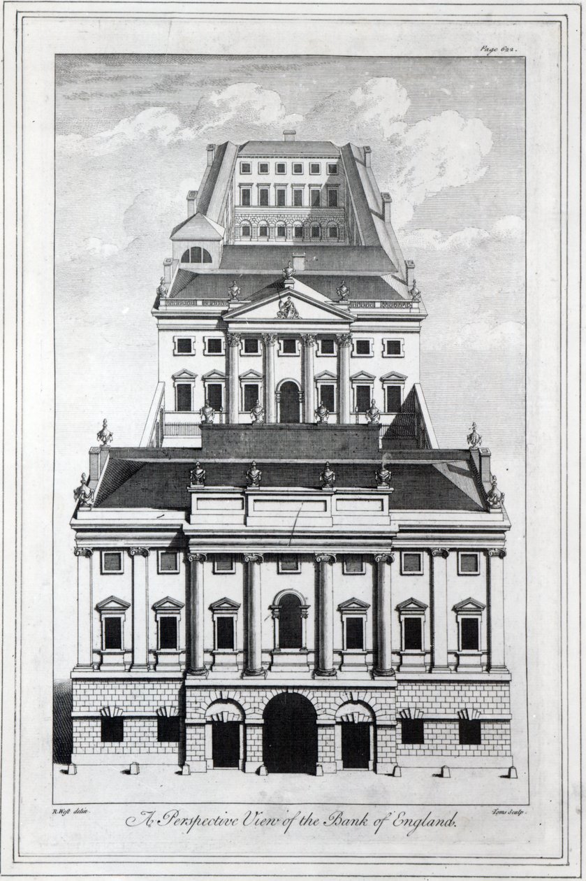 A Perspective View of Bank of England, gravert av William Henry Toms, 1739 av Robert West