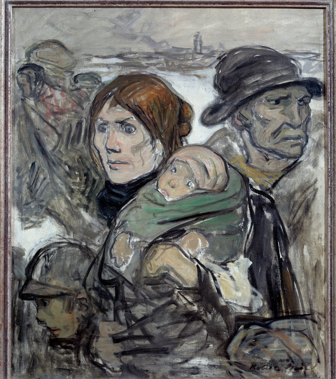 Utvandringen Familie av innvandrere på veiene. Maleri av Robert Noir (1864-1931) Vernon fra det 20. århundre, Musee Poulain av Robert  Noir