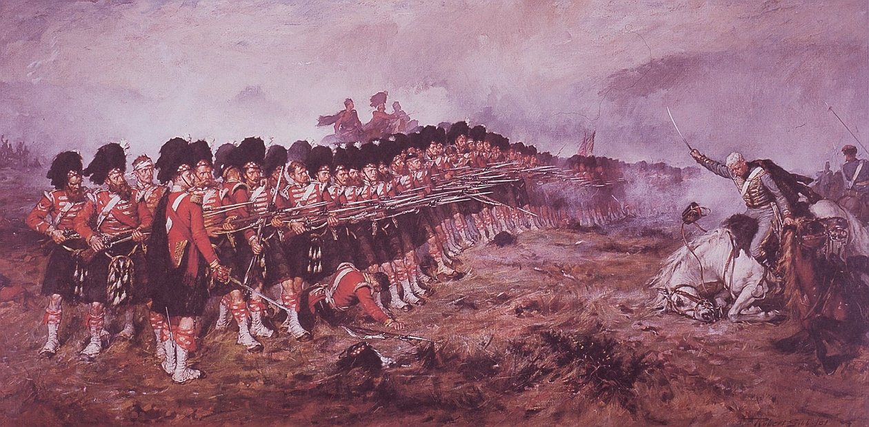 The Thin Red Line, 93rd Highlanders står fast foran en russisk anklage i slaget ved Balaklava i 1854 av Robert (after) Gibb