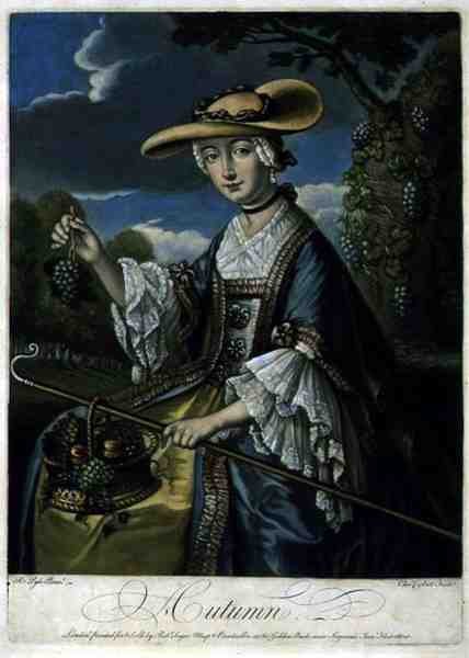 Høst, gravert av C. Corbutt (Richard Purcell) (fl.1746-66), pub. av Robert Sayer, ca. 1760 (mezzotintgravering) (se også 125559-61) av Robert (after) Pyle