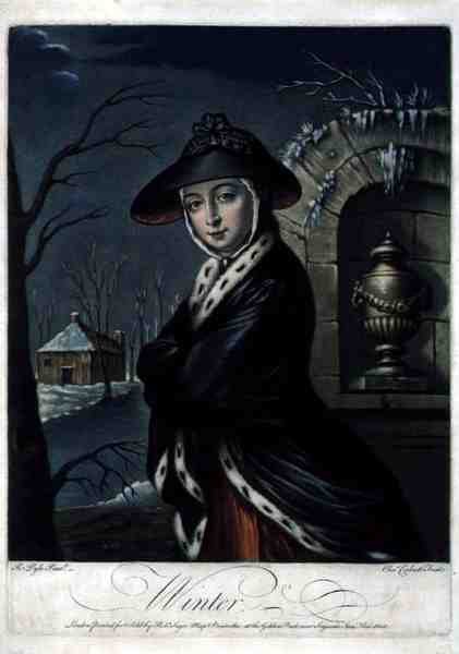 Winter, gravert av C. Corbutt (Richard Purcell) (fl.1746-66), pub. av Robert Sayer, ca. 1760 (mezzotintgravering) (se også 125558 og 125560-62) av Robert (after) Pyle