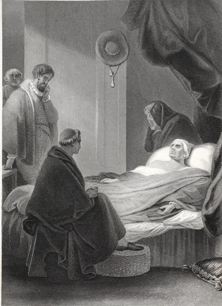 Kardinal Wolseys død, gravert av A.H. Payne (litho) av Robert (after) Smirke