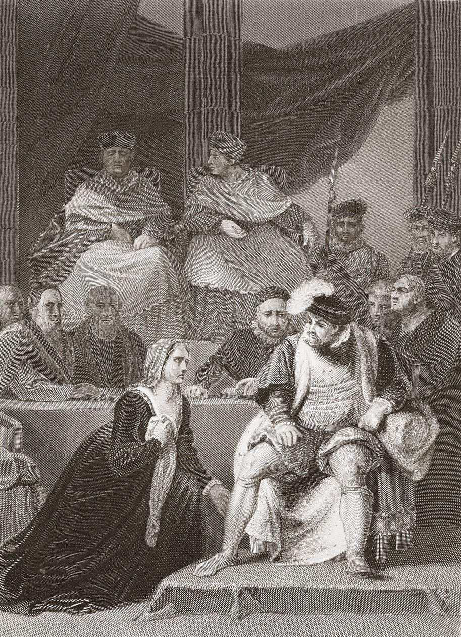 Rettssak mot Henry VIIIs ekteskap, gravert av A.H. Payne (litho) av Robert (after) Smirke