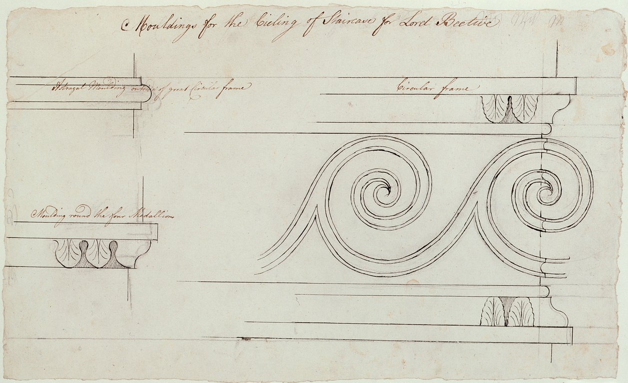 Design for lister på trappen, Headfort House, 1772 (penn og svart blekk over grafitt på papir) av Robert Adam