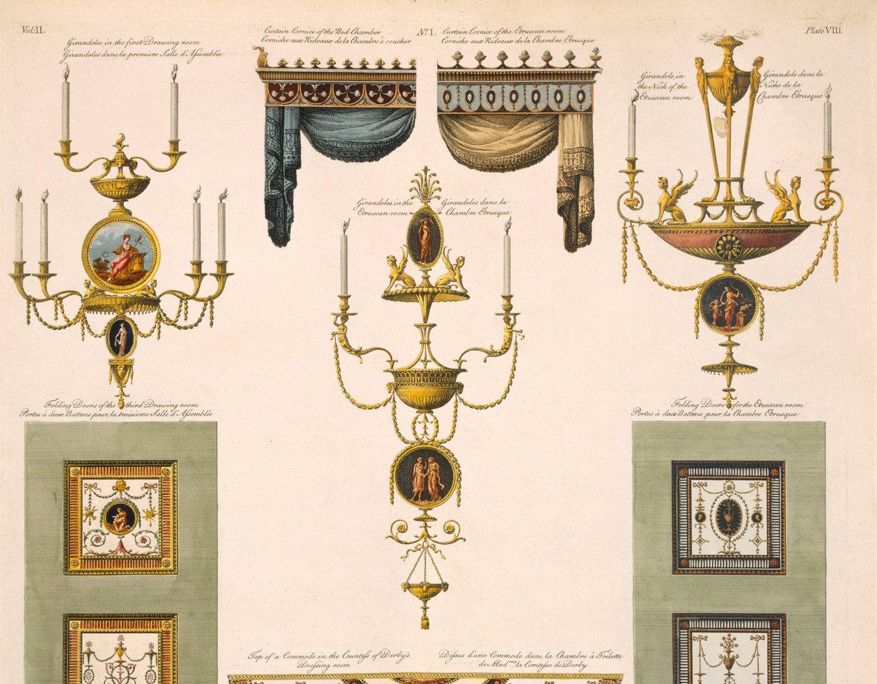 Design for gardingesimser, girandoler og foldedører, 1774 trykkdetalj av 61957 av Robert Adam