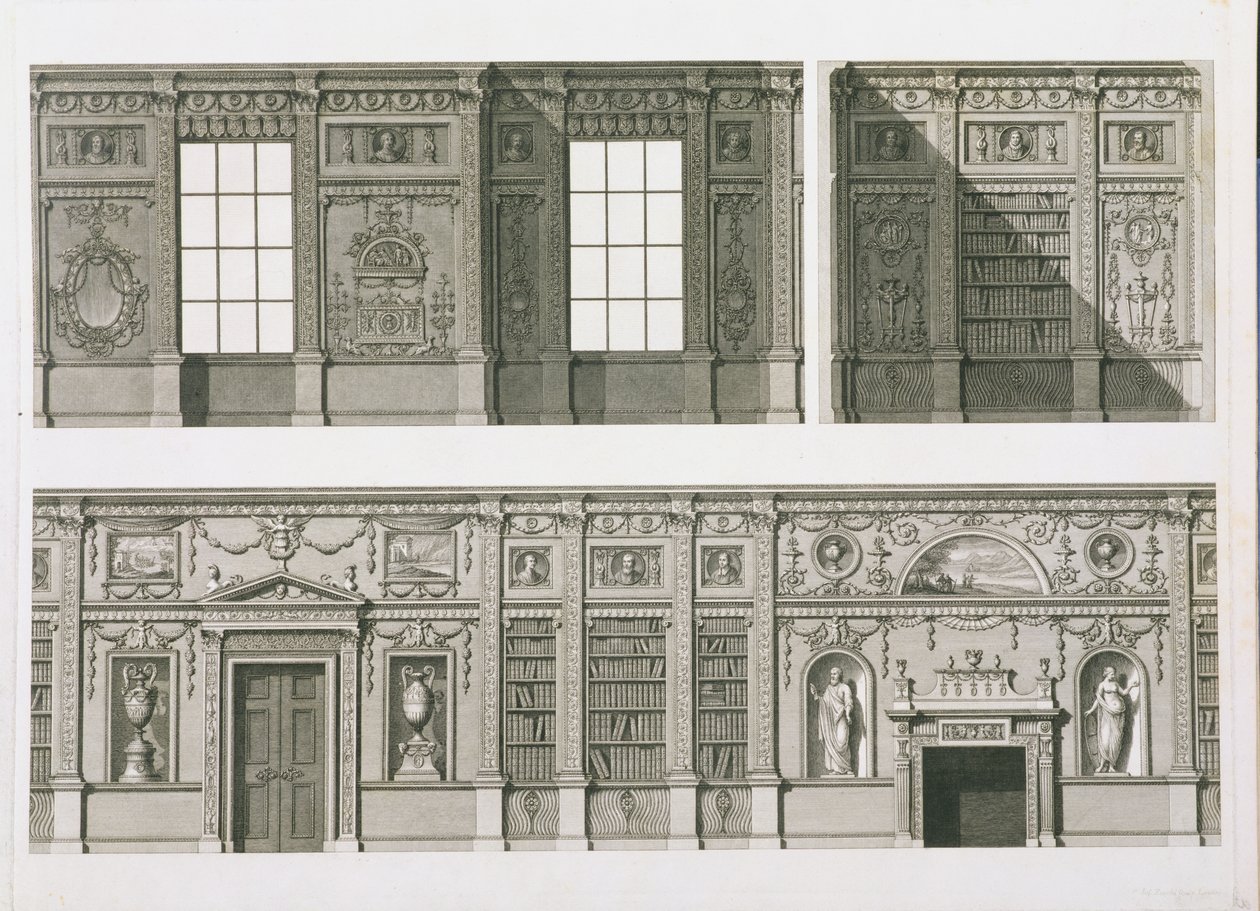 Forhøyning av biblioteket ved Syon House, ca. 1760-69 av Robert Adam