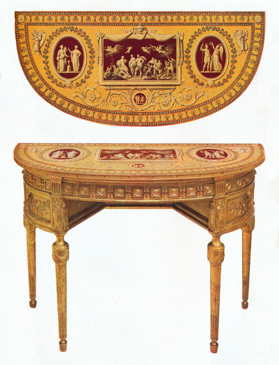 Ett av et par Adam-sidebord, toppen malt på samme måte som Pergolesi, 1700-tallet av Robert Adam