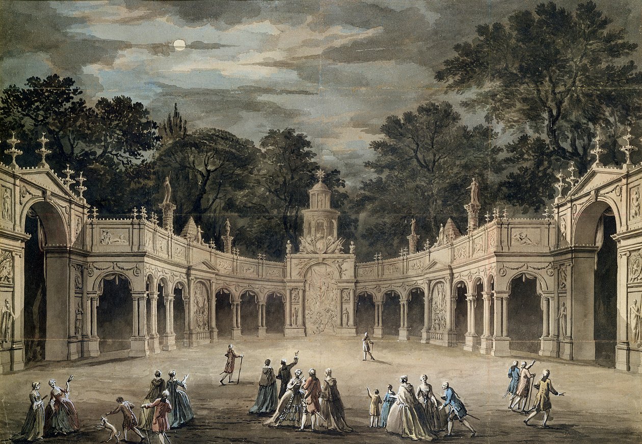 The Illuminations at Buckingham House for kong George IIIs fødselsdag, 4. juni 1783 (penn og wc) av Robert Adam