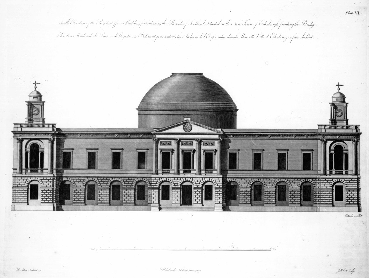 The South Elevation of Register House, Edinburgh, gravert av J. Roberts, 1773 av Robert Adam