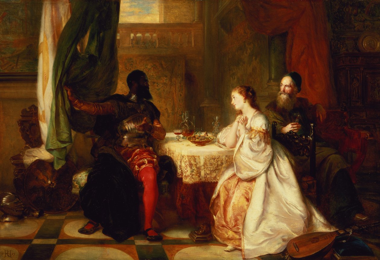 Othello relaterer sine eventyr til Desdemona, 1869 av Robert Alexander Hillingford