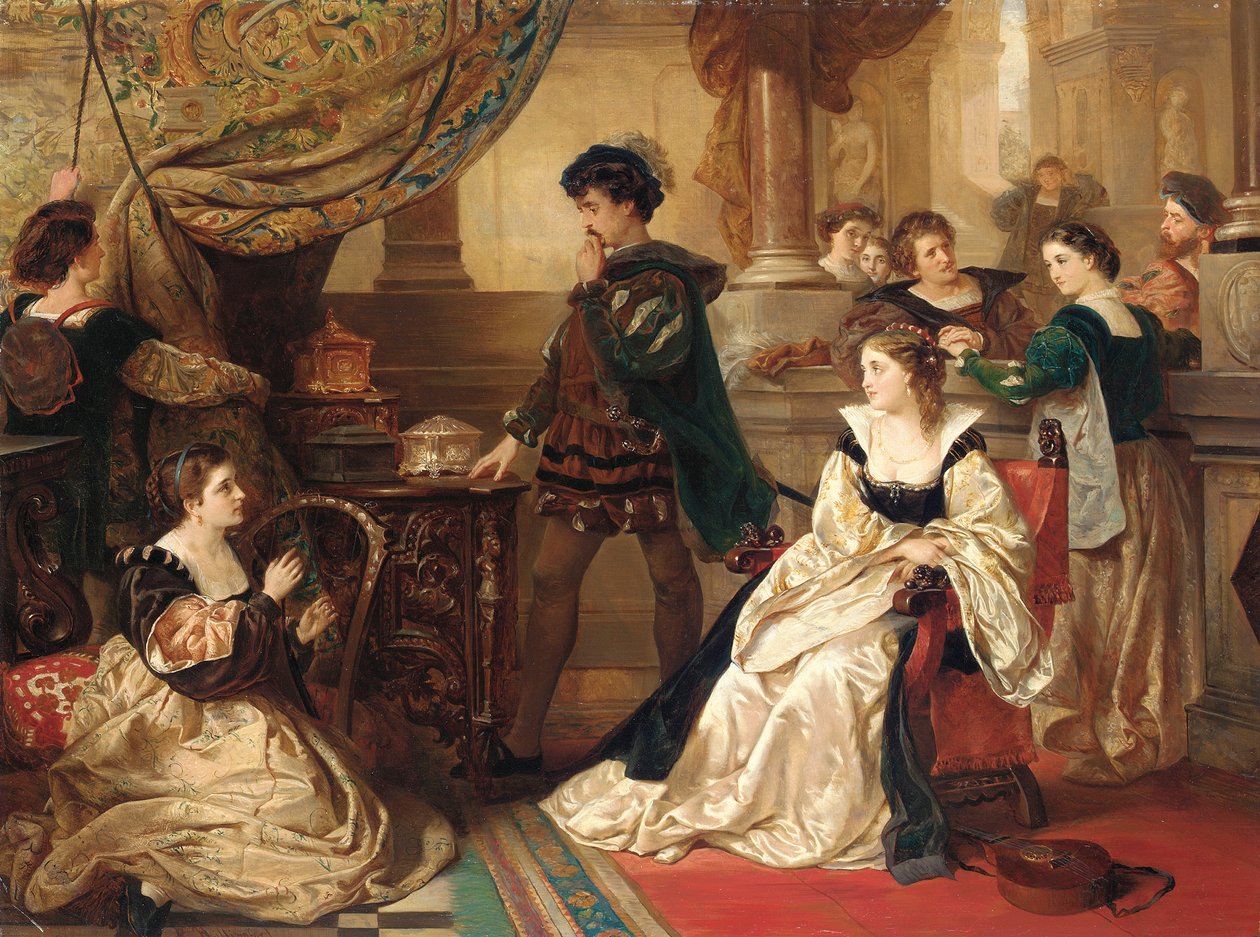 The Three Caskets, fra The Merchant of Venice, Act III, Scene II av Robert Alexander Hillingford