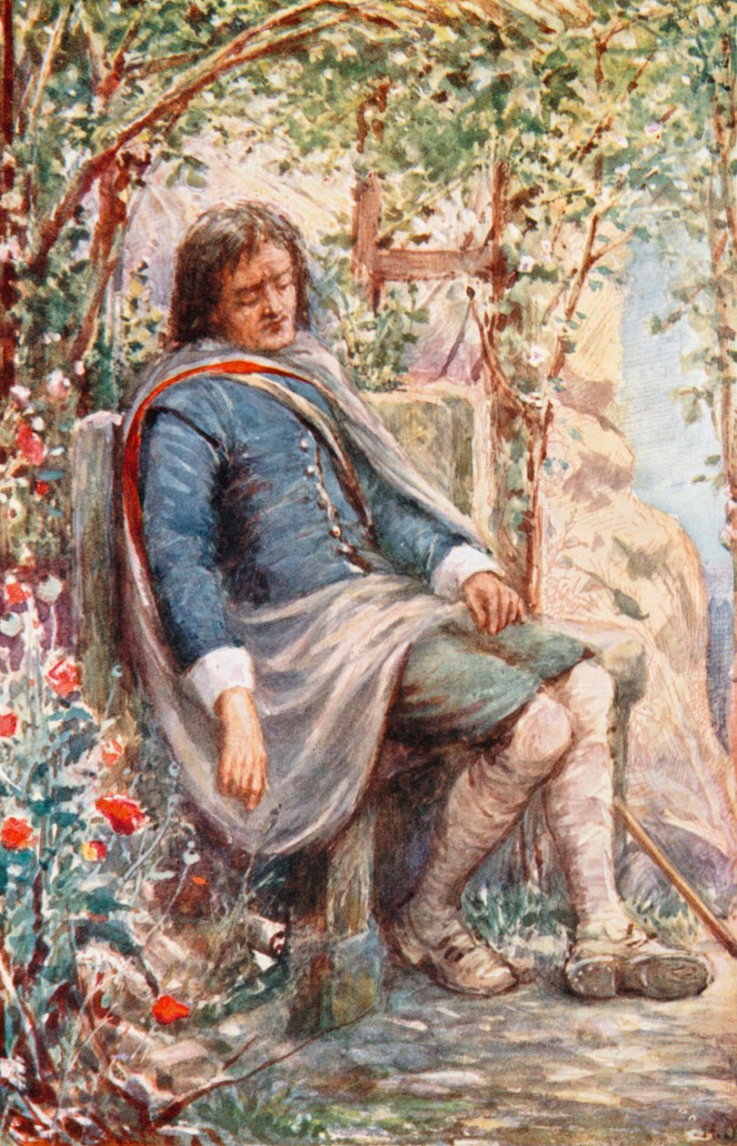 Christian sover i lysthuset (fargelitografi) av Robert Ambrose (after) Dudley