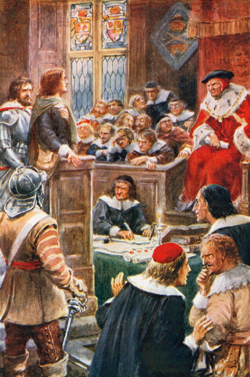 Rettssaken mot kristne og trofaste (fargelitografi) av Robert Ambrose (after) Dudley